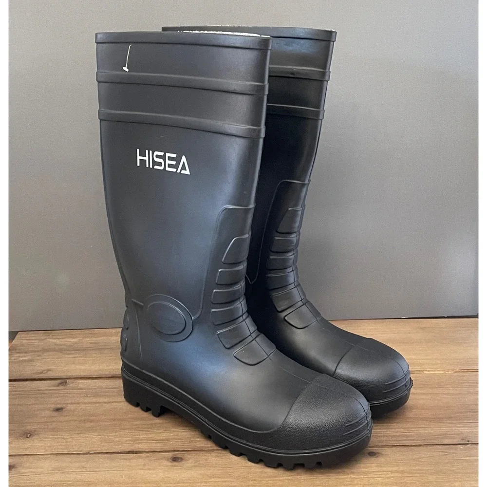 HISEA Tall Work Boots Men 9 / Women 10 Black Waterproof Steel Toe Safety